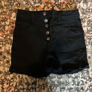 AE high waist button fly denim shorts, size 0 in black